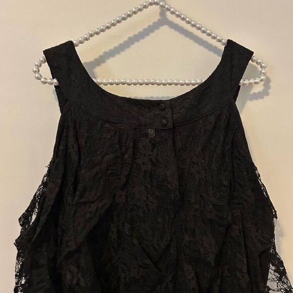 Whimsigoth witchy Dress Size 26W Black Sheer Floral Lace Overlay Halter Roamans - Picture 11 of 11